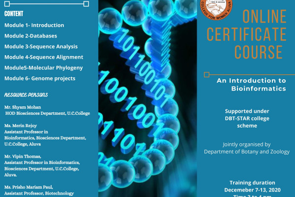 Short Term Course in Introduction to Bioinformatics at St. Xaviers College, Aluva